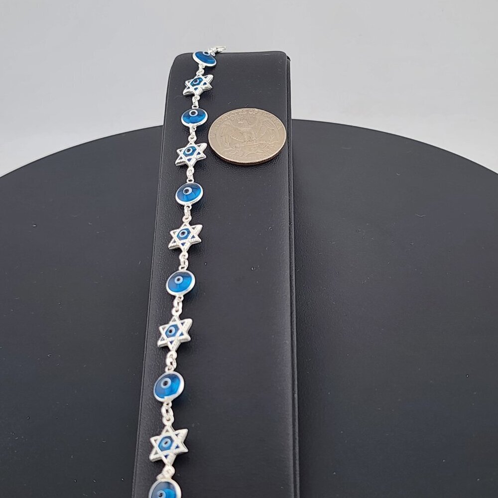 Sterling Silver 925 Multi Round & Star Evil Eye Bracelet – Protection & Style - Picture 12 of 13
